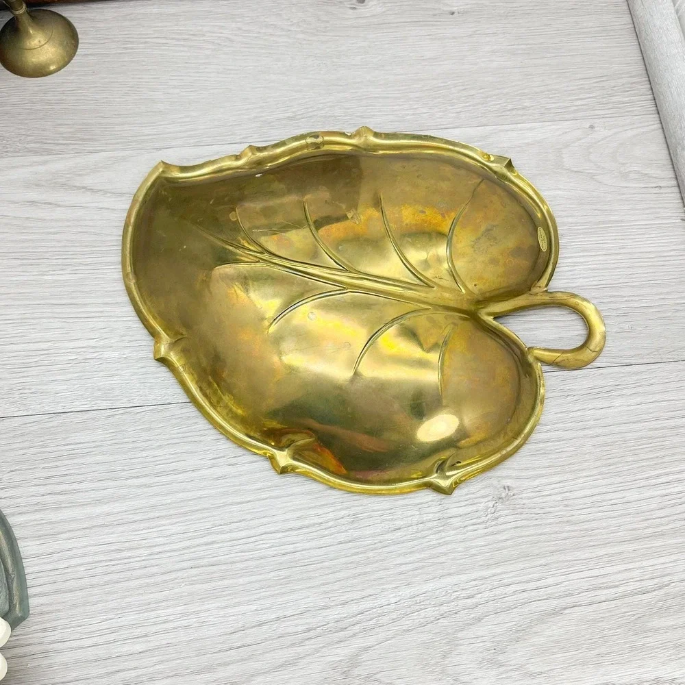 Vintage Gold Plated Brass Leaf Tray: Mid-Century‎ Trinket Dish